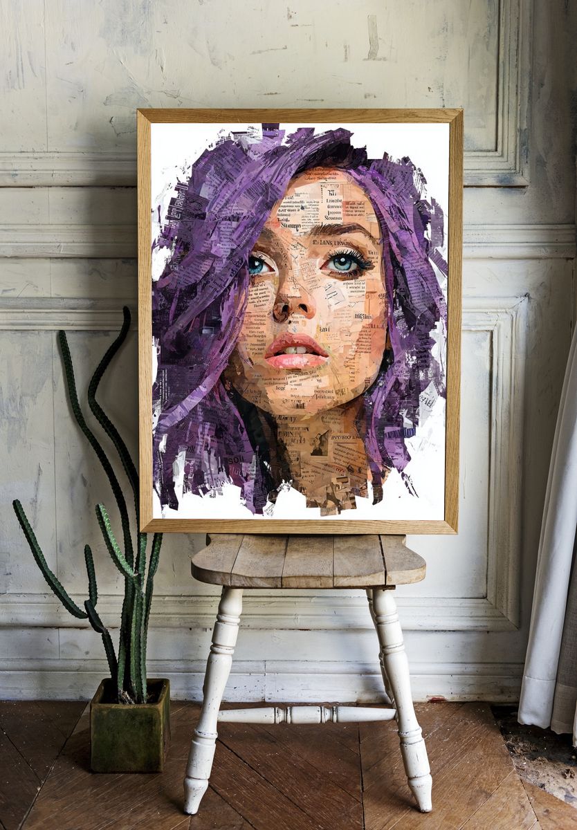 Abstract Portrait with Purple Hair — Art Print. room preview