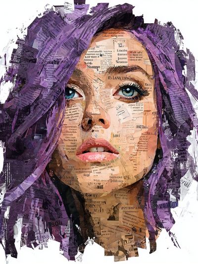 Abstract Portrait with Purple Hair — Art Print. poster print