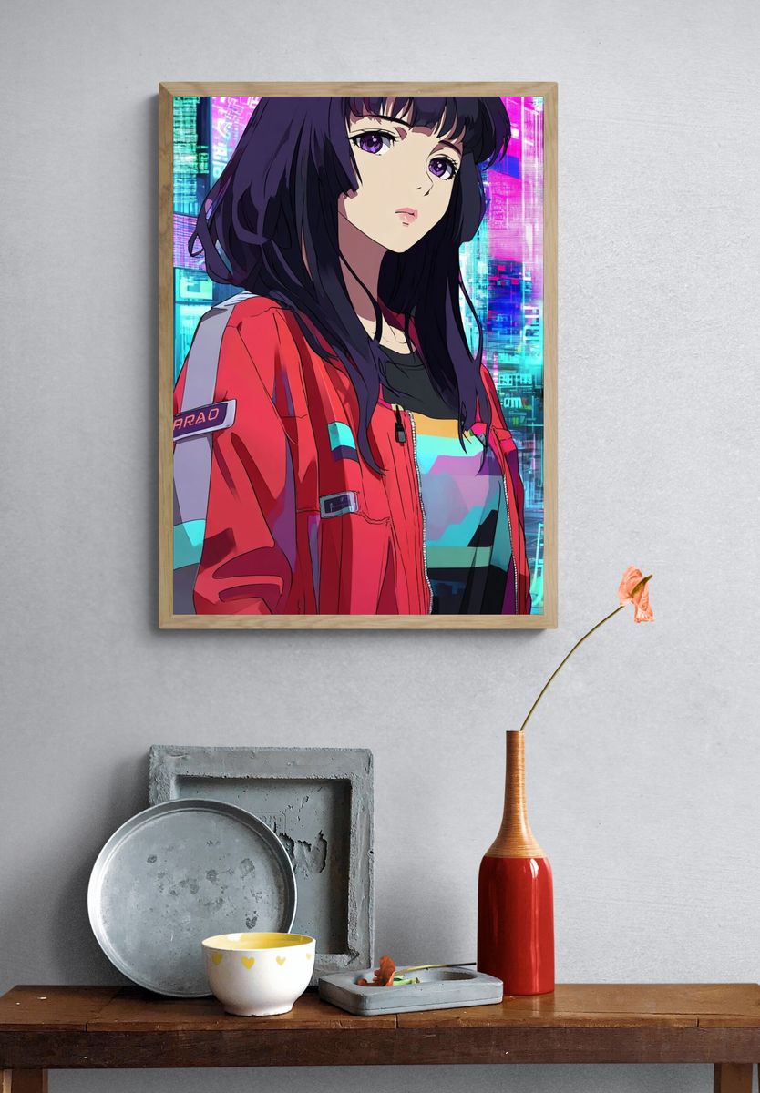 Cyberpunk Girl — Anime Print. — room view 3