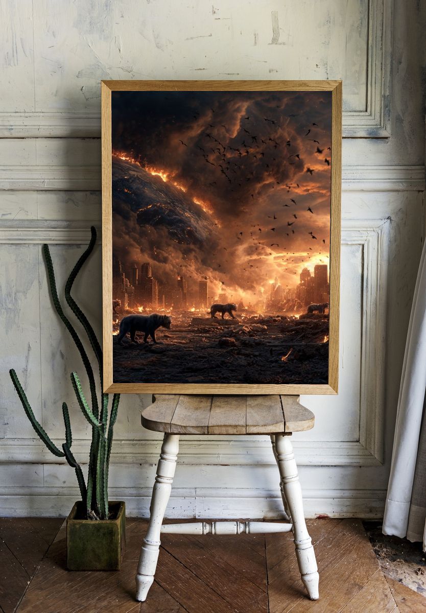 Apocalyptic Landscape with Bears — Fine Art Print room preview