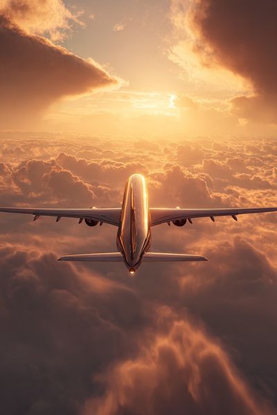Airplane in Sunset Sky Poster. poster print