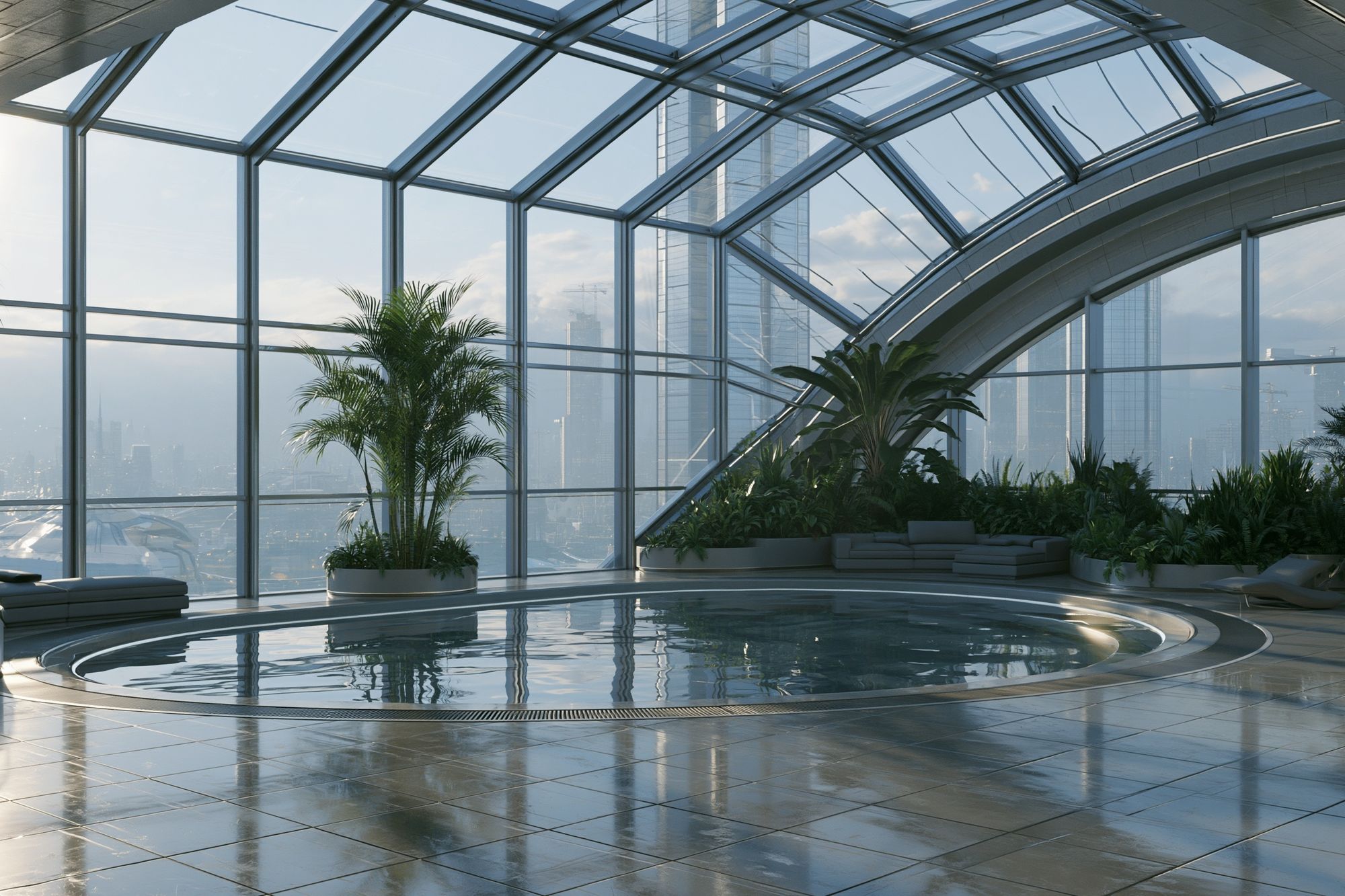 Skyline Indoor Pool Architecture Print. poster detail