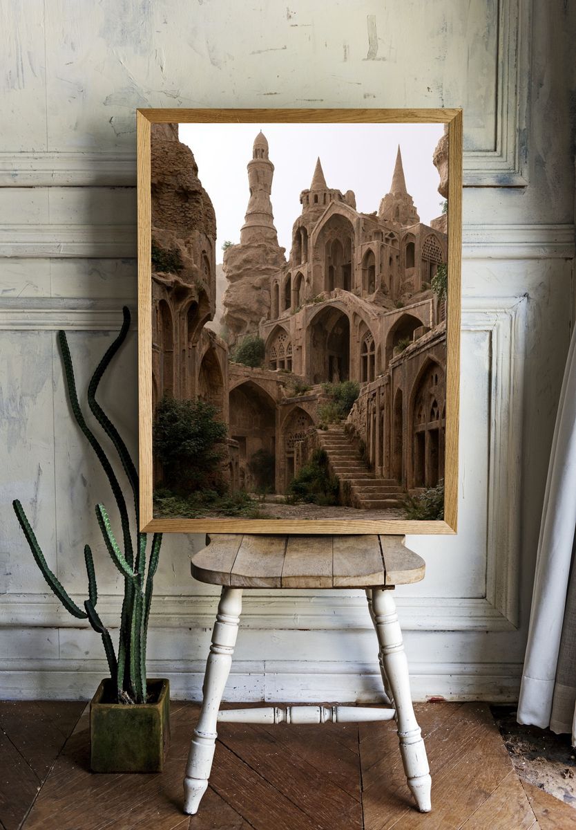Ancient Cliff City Architecture Print. — room view 1