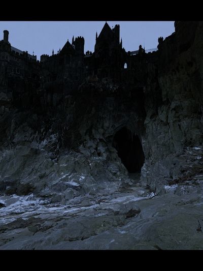 Moonlit Cliff Castle Poster. poster