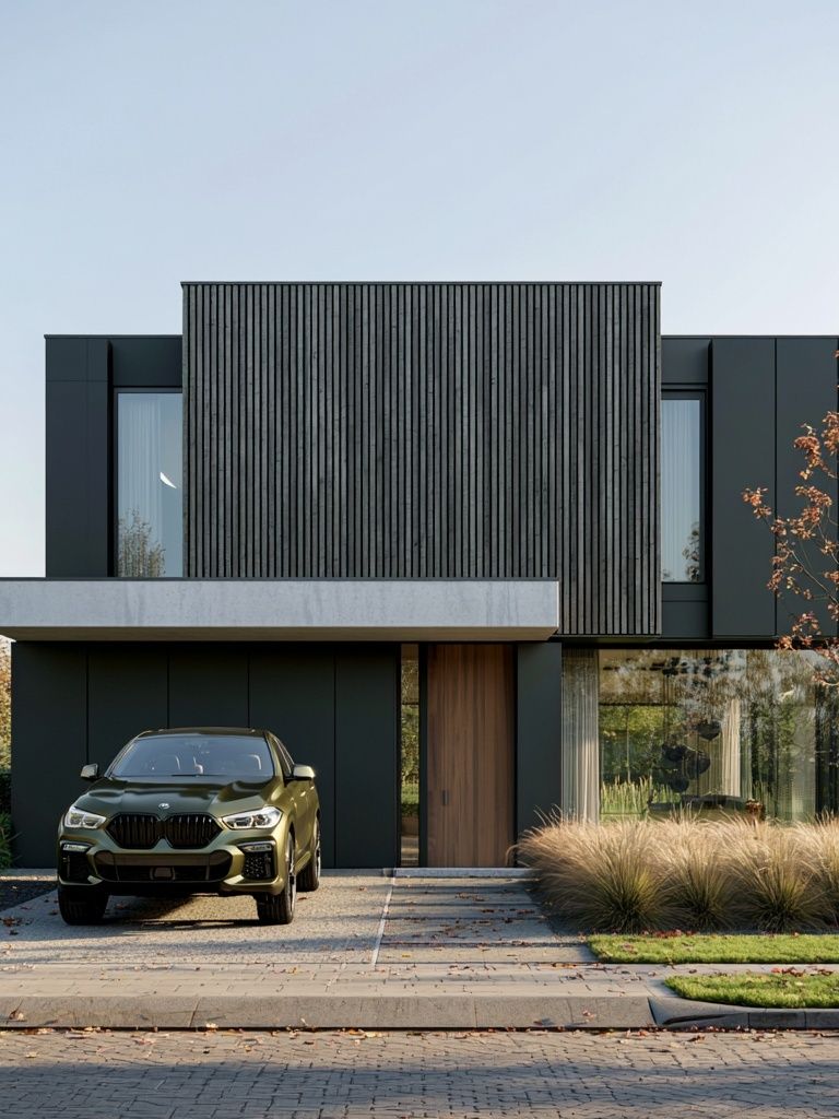 Modern House with SUV Photography Poster. poster detail