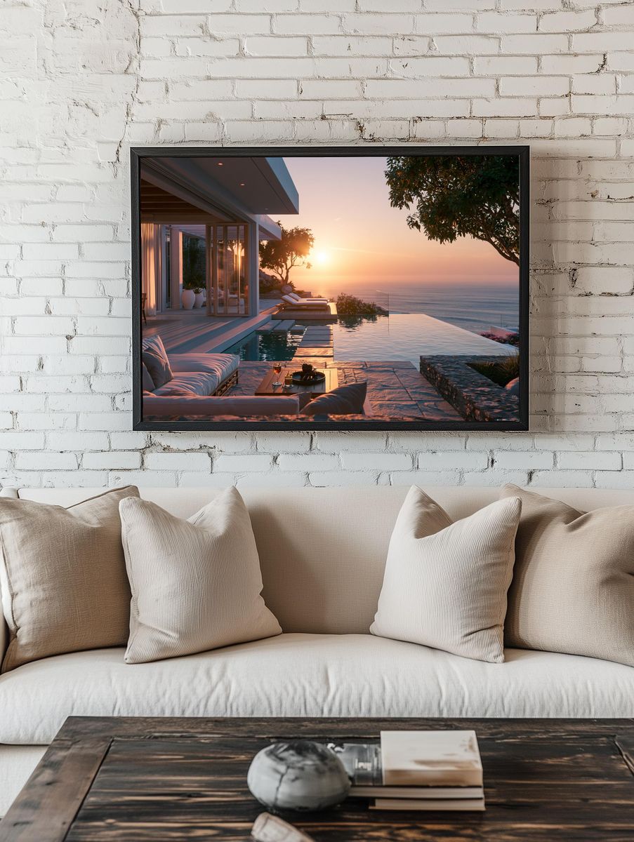 Oceanfront Sunset Villa Photography Poster. room preview