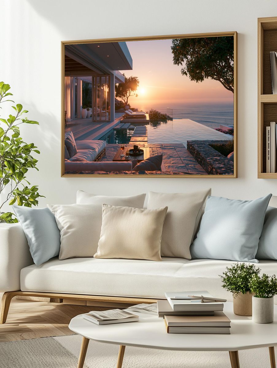 Oceanfront Sunset Villa Photography Poster. — room view 2