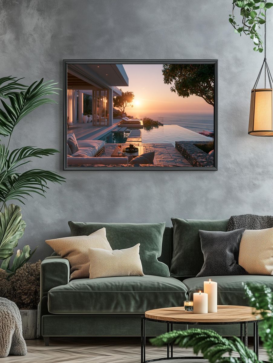 Oceanfront Sunset Villa Photography Poster. — room view 4