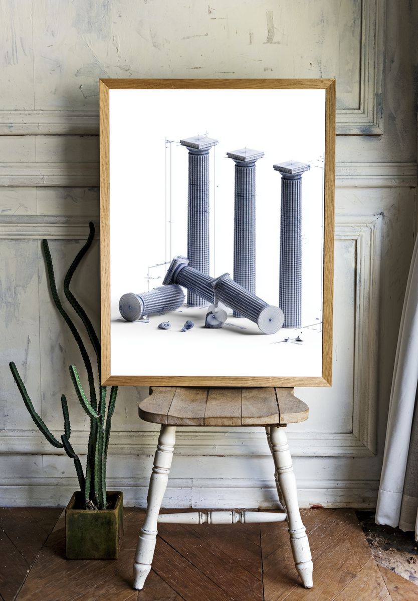 Classical Columns Blueprint Print. room preview