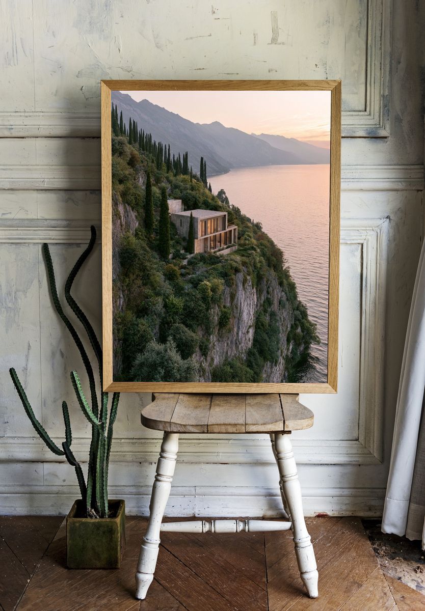 Cliffside Villa at Sunset Poster. — room view 1