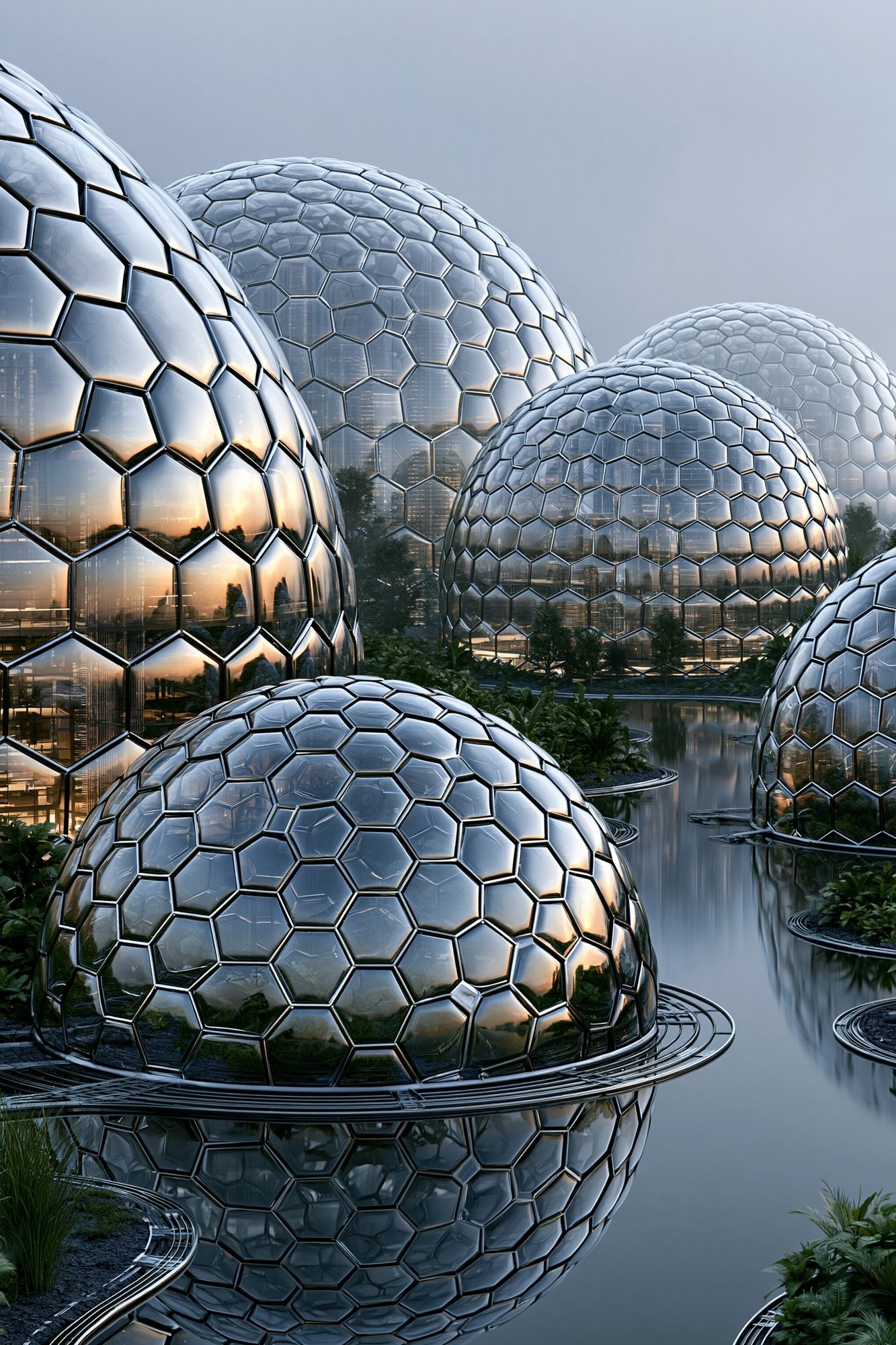 Futuristic Geodesic Domes Architecture Print. poster detail