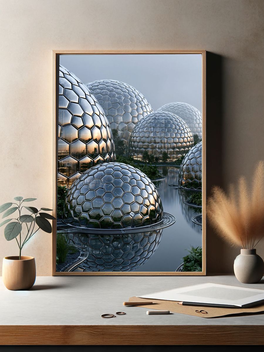 Futuristic Geodesic Domes Architecture Print. — room view 2