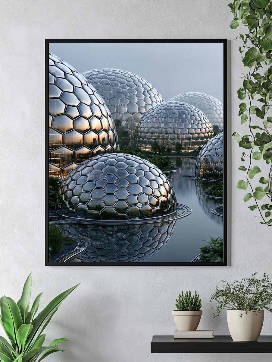 Futuristic Geodesic Domes Architecture Print. — room view 4