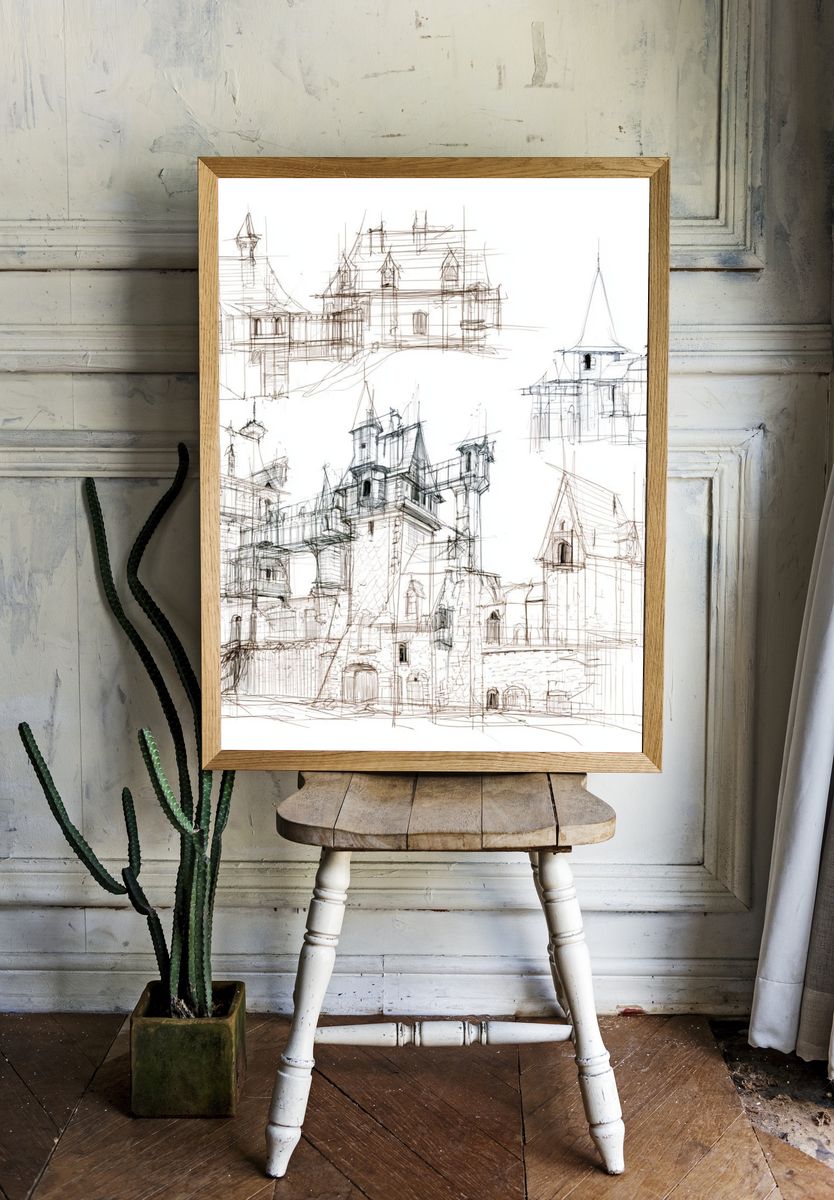 Castle Sketch Architecture Print. room preview