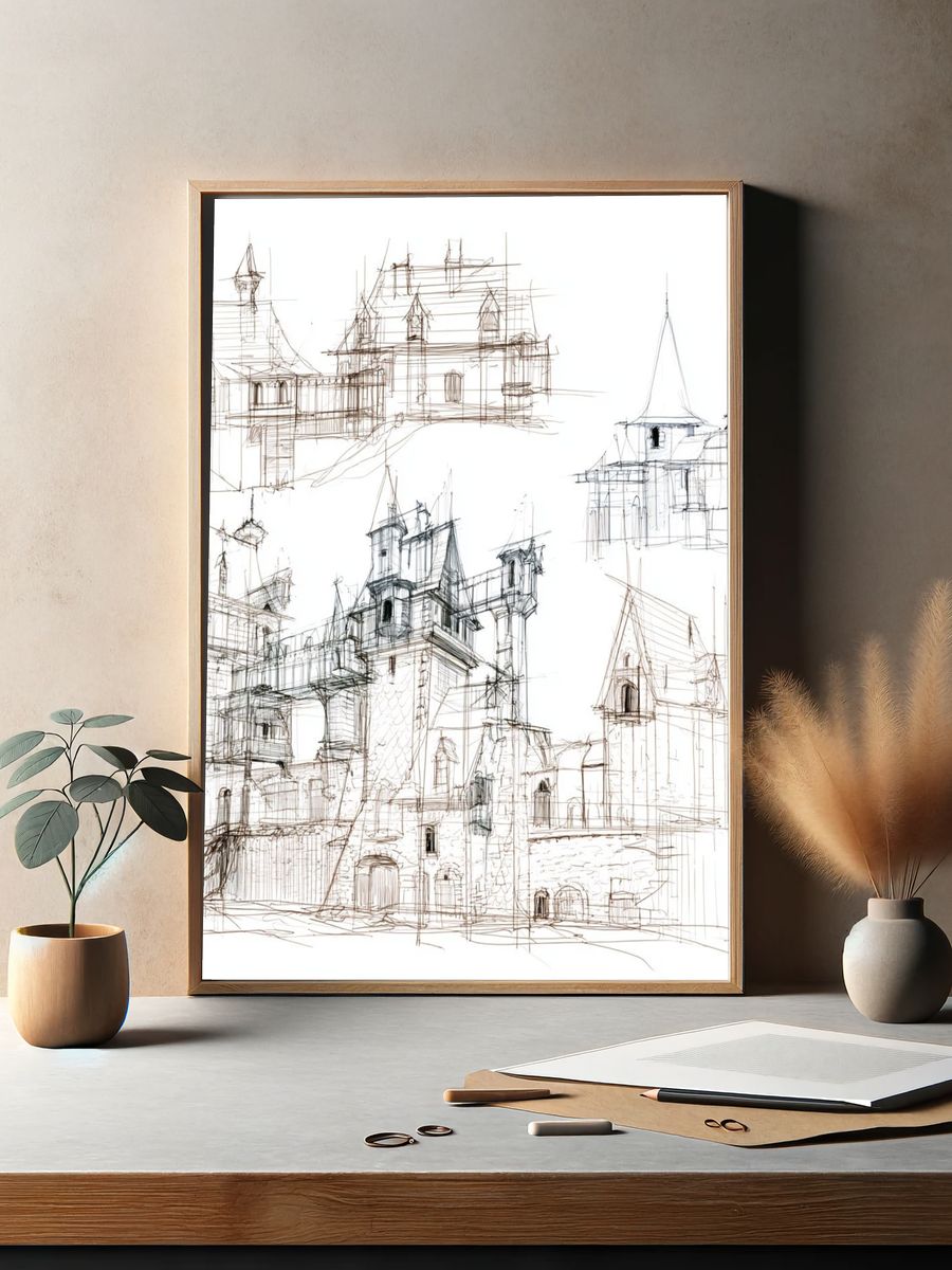 Castle Sketch Architecture Print. — room view 2