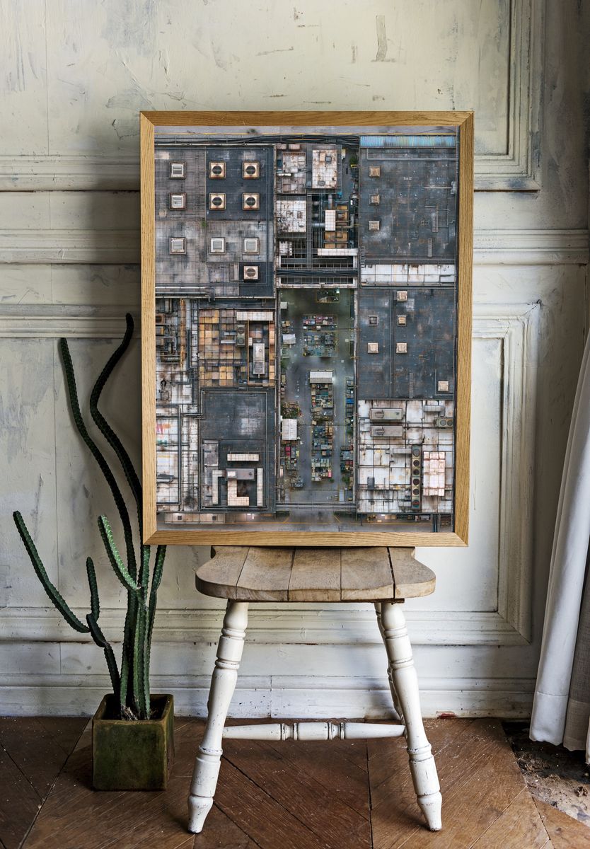 Industrial Rooftop Grid Architecture Print. — room view 1