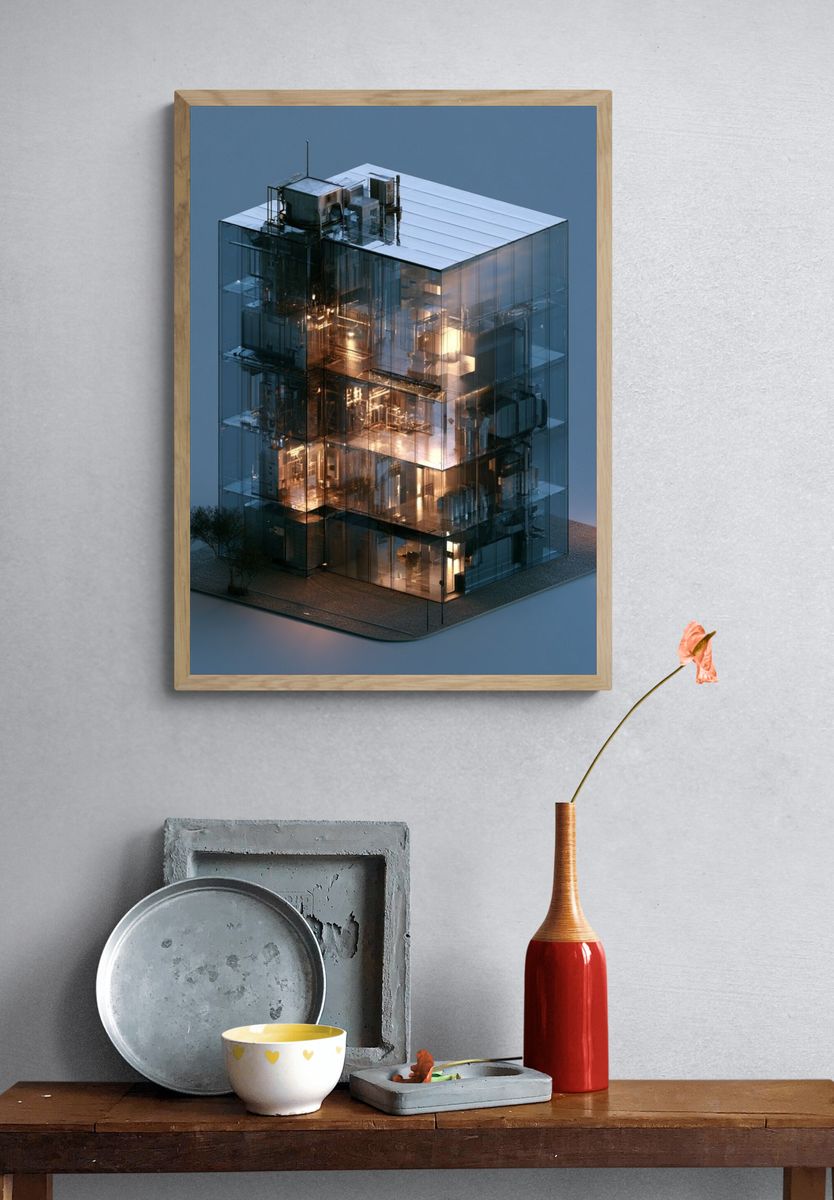 Glass Tower Architecture Print. — room view 3