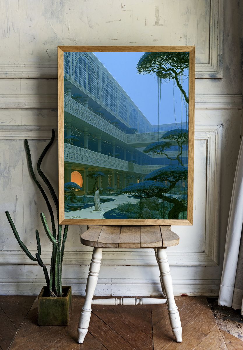 Futuristic Courtyard Architecture Print. room preview