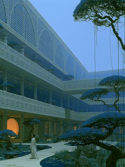 Futuristic Courtyard Architecture Print. poster