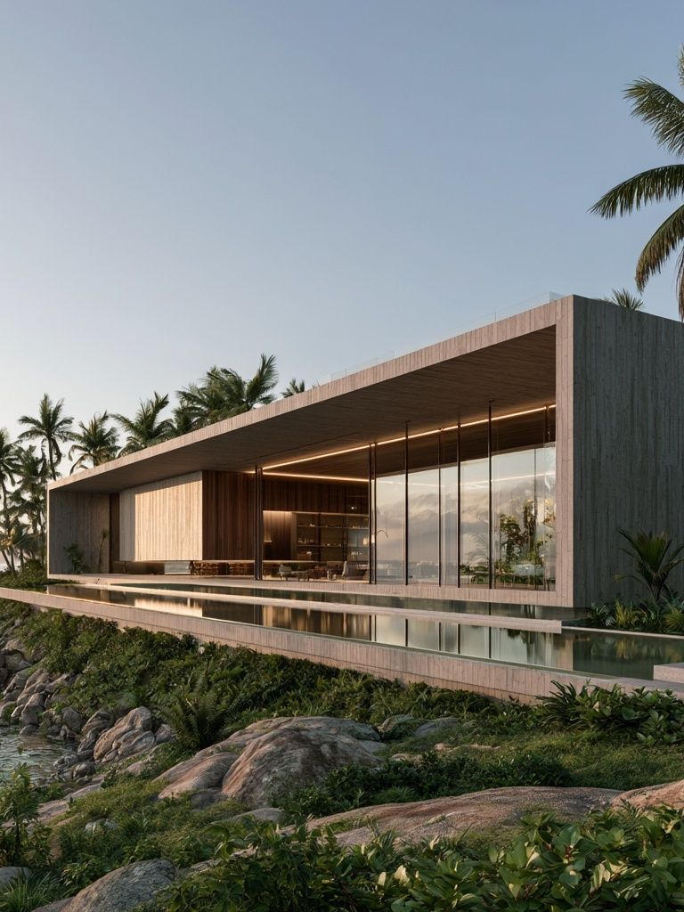 Tropical Coastal Villa Architecture Print. poster detail