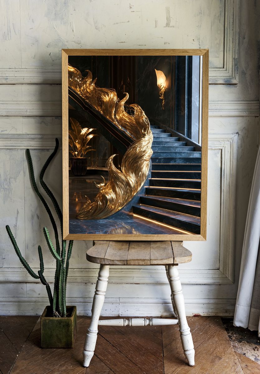 Golden Staircase Sculpture Print. — room view 1