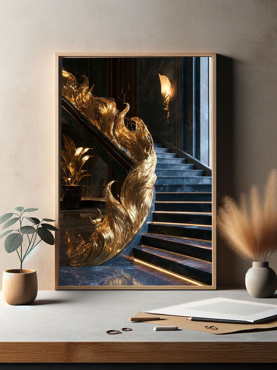 Golden Staircase Sculpture Print. — room view 2