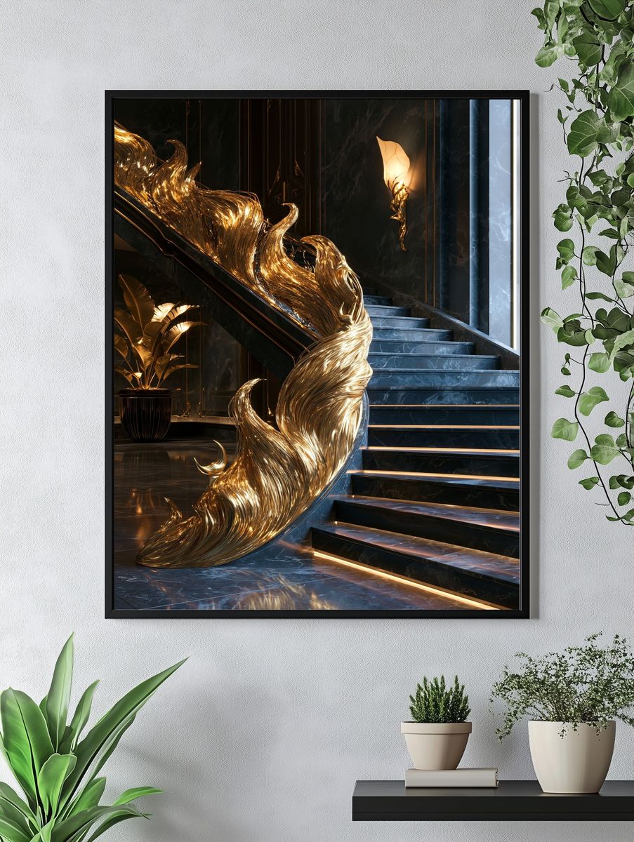 Golden Staircase Sculpture Print. — room view 4