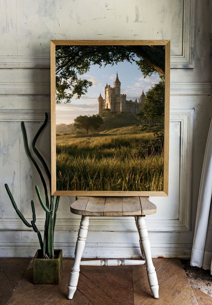 Sunlit Castle Landscape Poster. — room view 1