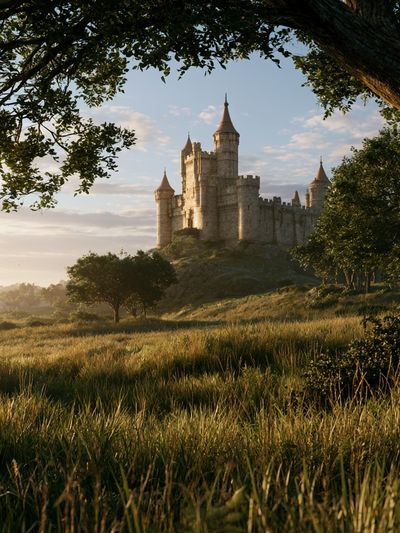 Sunlit Castle Landscape Poster.