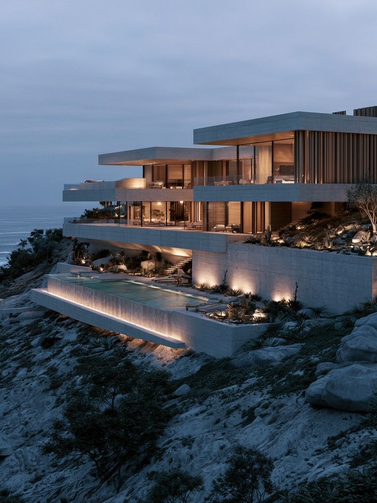 Cliffside Modern Villa Print. poster — architecture art