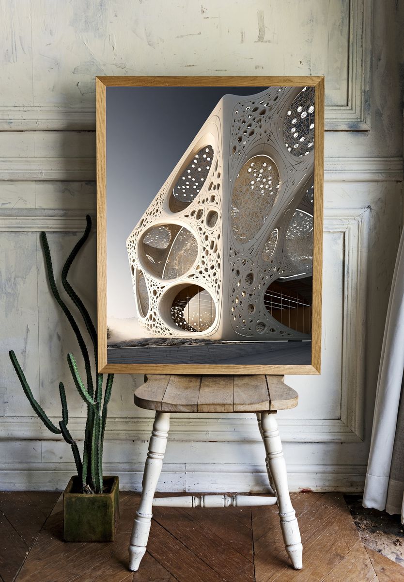 Organic Futuristic Architecture Print. — room view 1