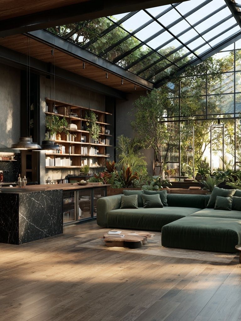 Glasshouse Living Room Interior Print. poster — architecture art