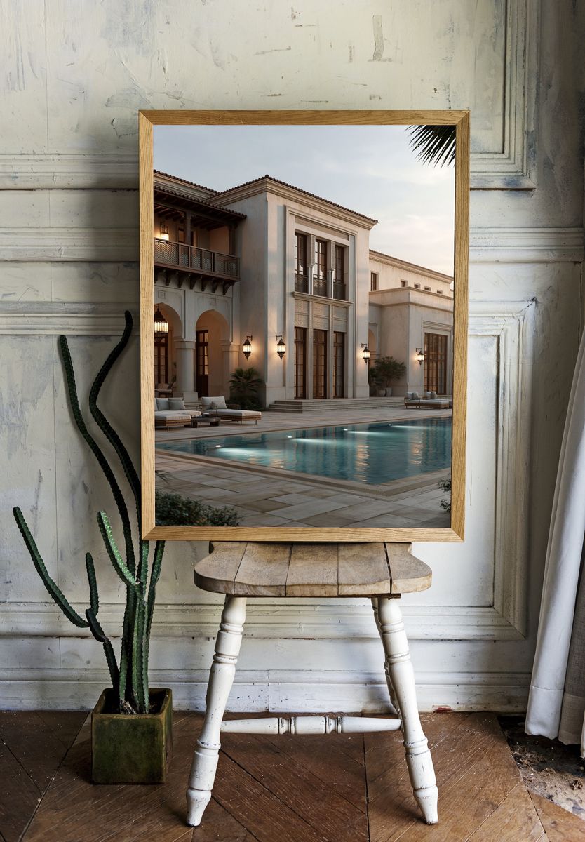 Mediterranean Villa Poolside Architecture Print. — room view 1