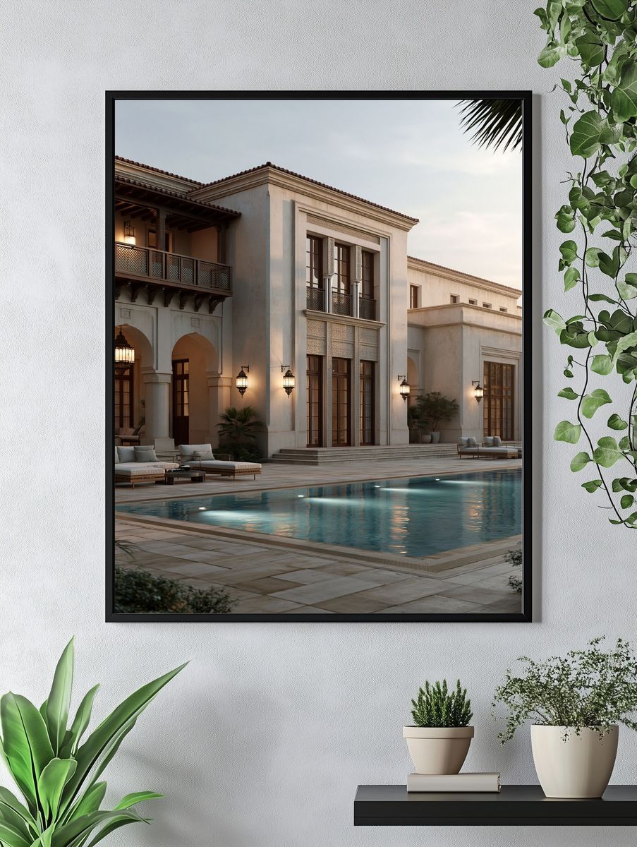 Mediterranean Villa Poolside Architecture Print. — room view 4