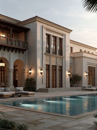 Mediterranean Villa Poolside Architecture Print. poster