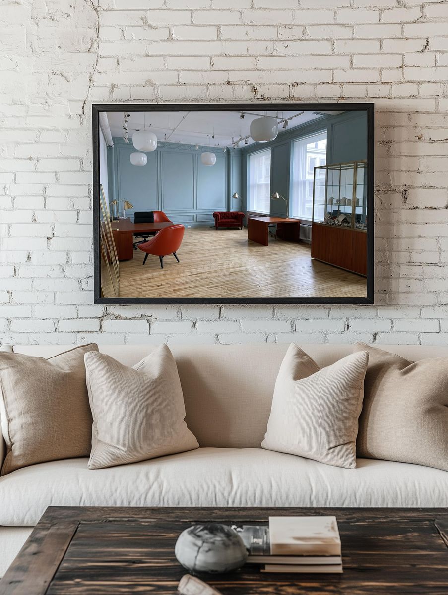Elegant Blue Office Interior Poster. room preview