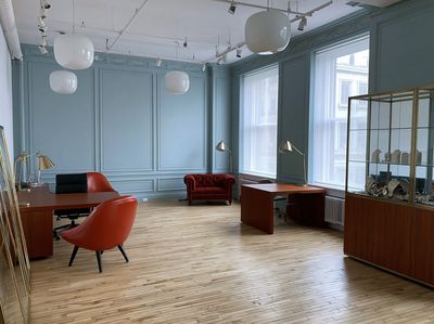 Elegant Blue Office Interior Poster.