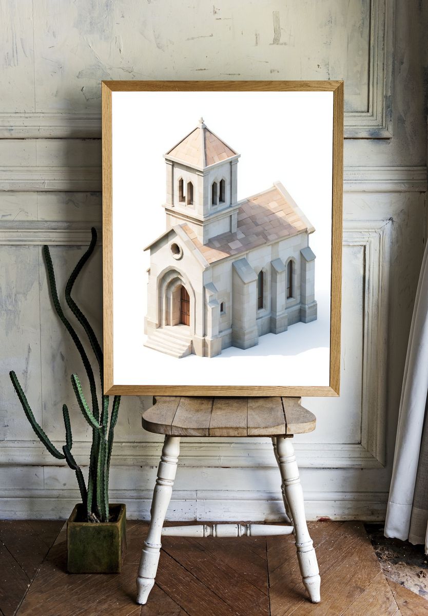 Stone Chapel Illustration Poster. — room view 1