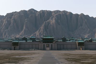 Ancient Fortress Mountain Landscape Print. poster