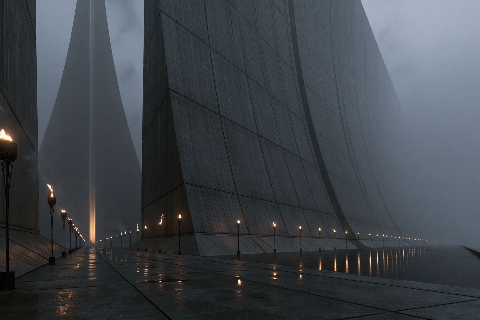Foggy Futuristic Citadel Architecture Poster. poster — architecture art