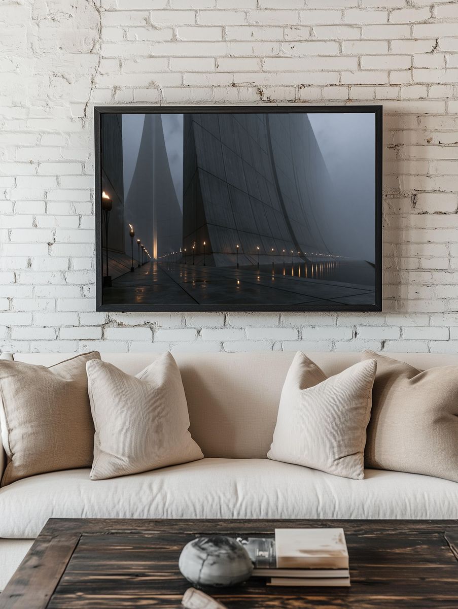Foggy Futuristic Citadel Architecture Poster. room preview