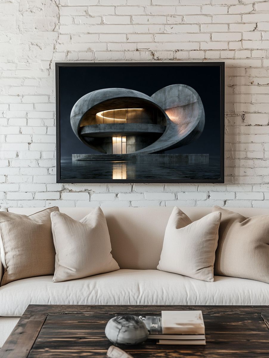 Futurist Concrete Pavilion Architecture Print. room preview