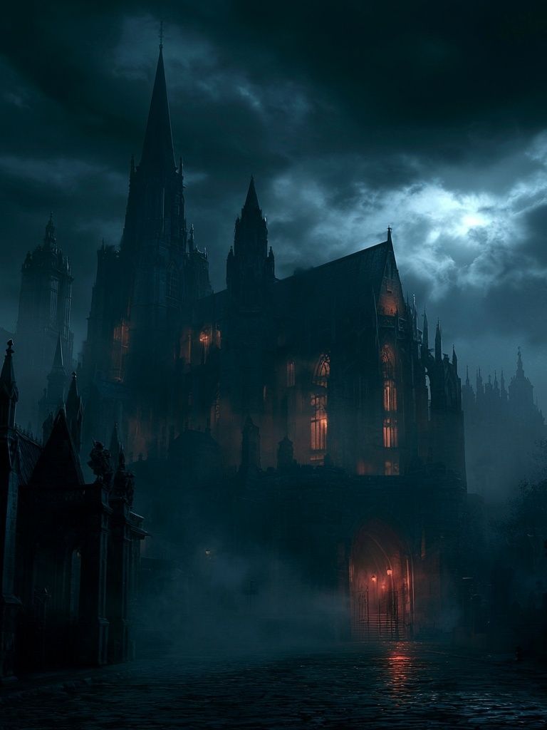 Gothic Cathedral in Storm Poster. poster detail