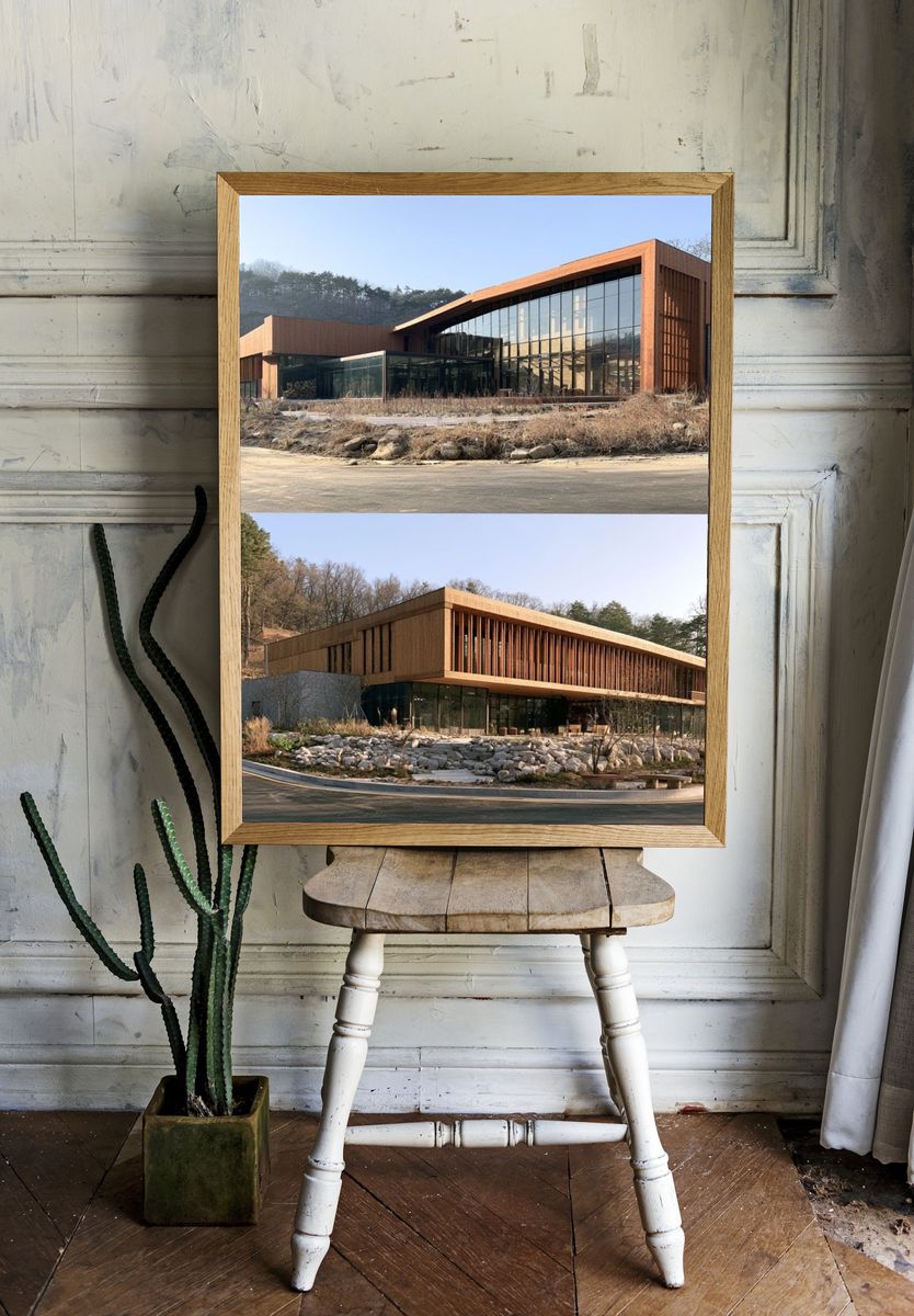Modern Woodland Architecture Poster. room preview