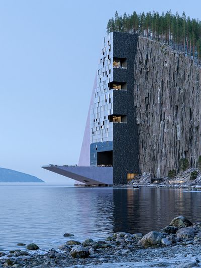 Cliffside Modern Hotel Photography Poster. poster