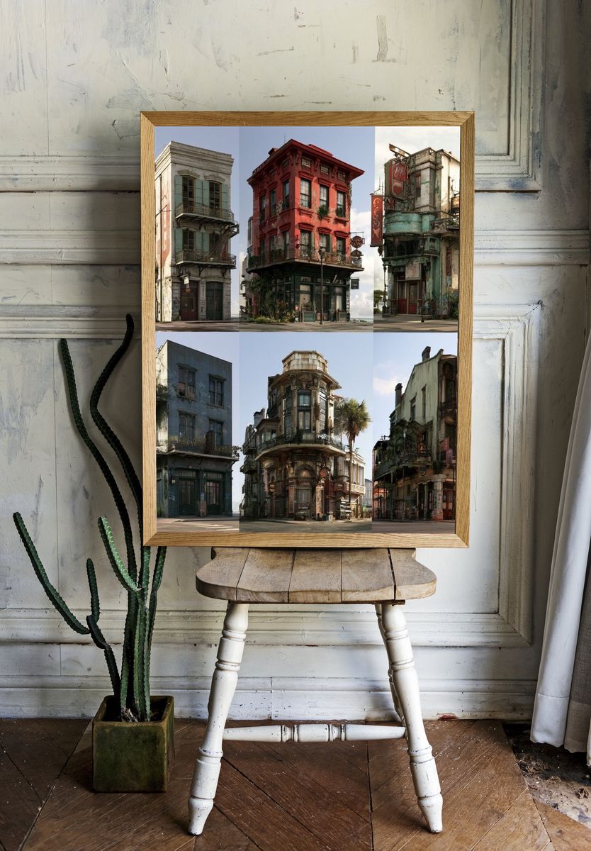 Weathered City Buildings Architecture Print. — room view 1