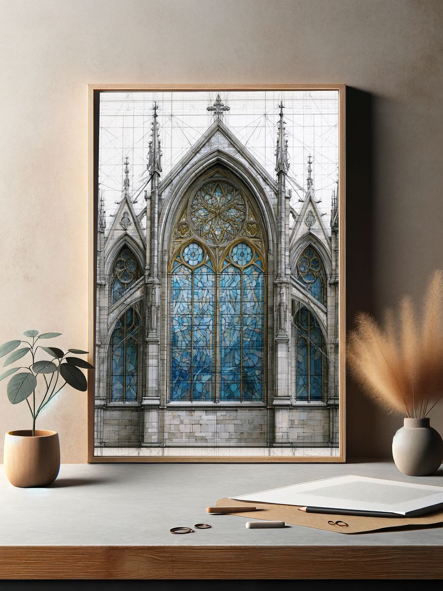 Gothic Cathedral Facade Print. — room view 2