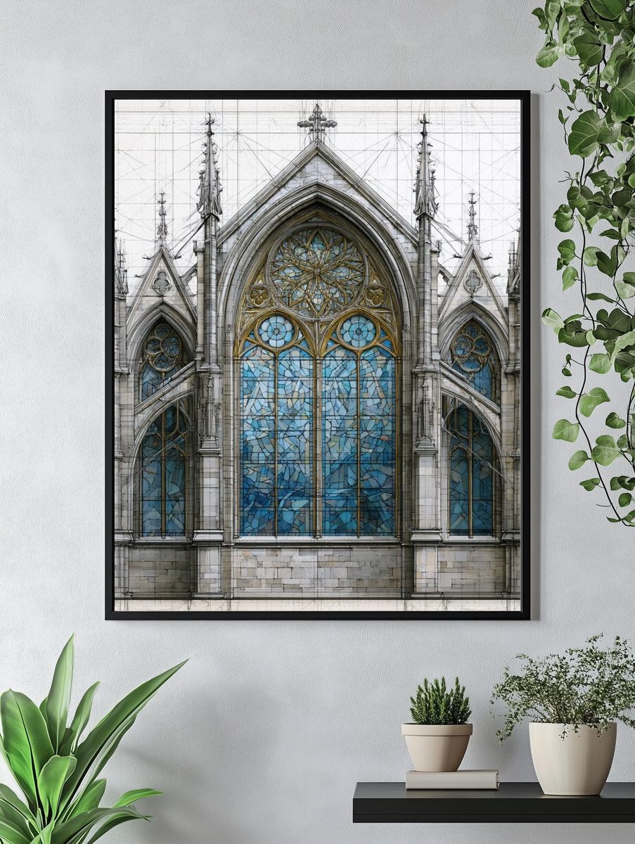 Gothic Cathedral Facade Print. — room view 4