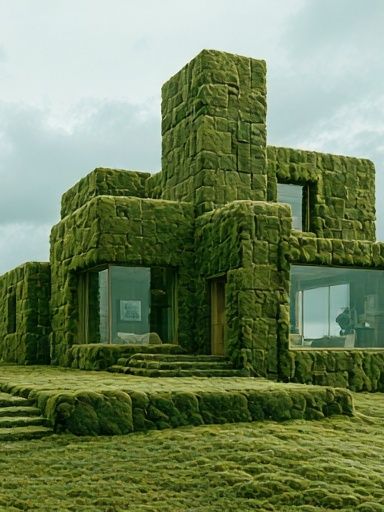 Moss-Covered Modern House Photography Poster. poster — architecture art