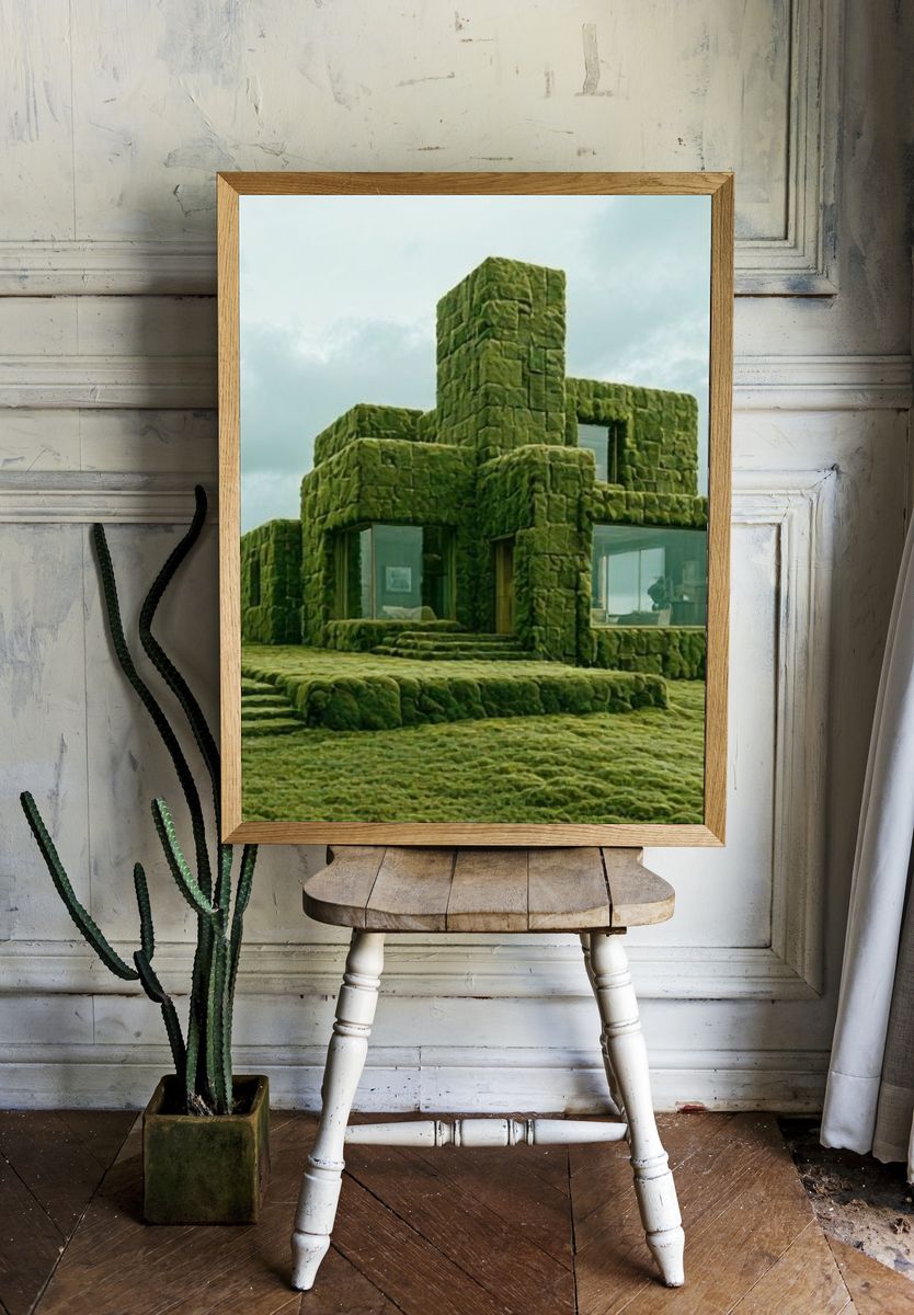 Moss-Covered Modern House Photography Poster. — room view 1
